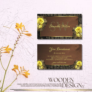 Rustic Brown Wood Grain Tree Bark Floral Monogram Business Card