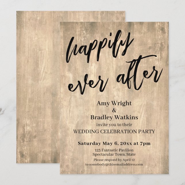 Rustic Brown Wood Just Married Wedding Reception Invitation (Front/Back)