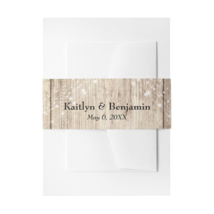 Rustic Brown Wood & Light Strings Personalised Invitation Belly Band