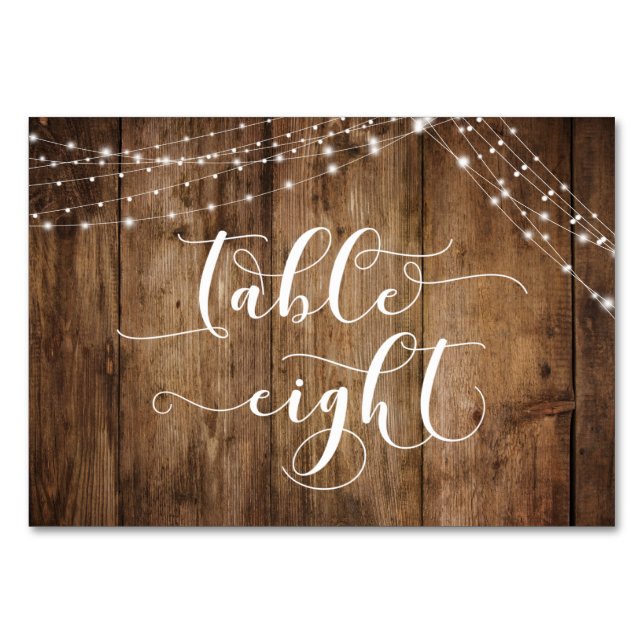 Rustic Brown Wood & Light Strings Table Eight Card (Back)