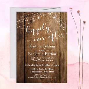 Rustic Brown Wood & Lights Happily Ever After Invitation