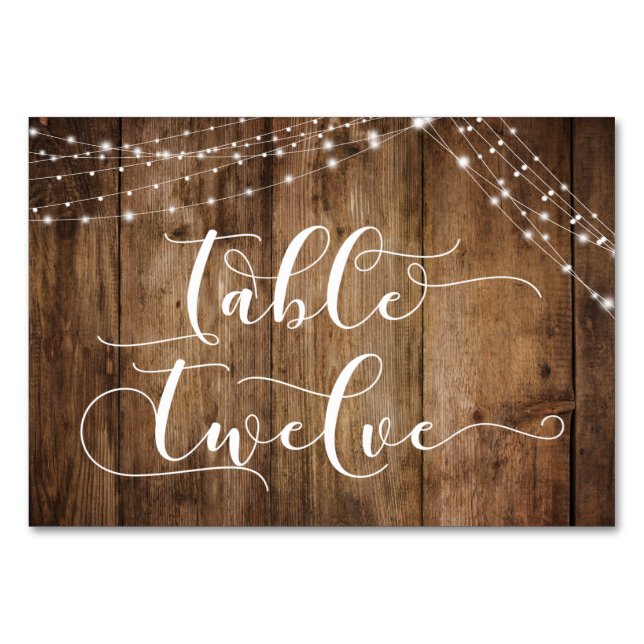 Rustic Brown Wood & Lights Table Twelve Card (Back)