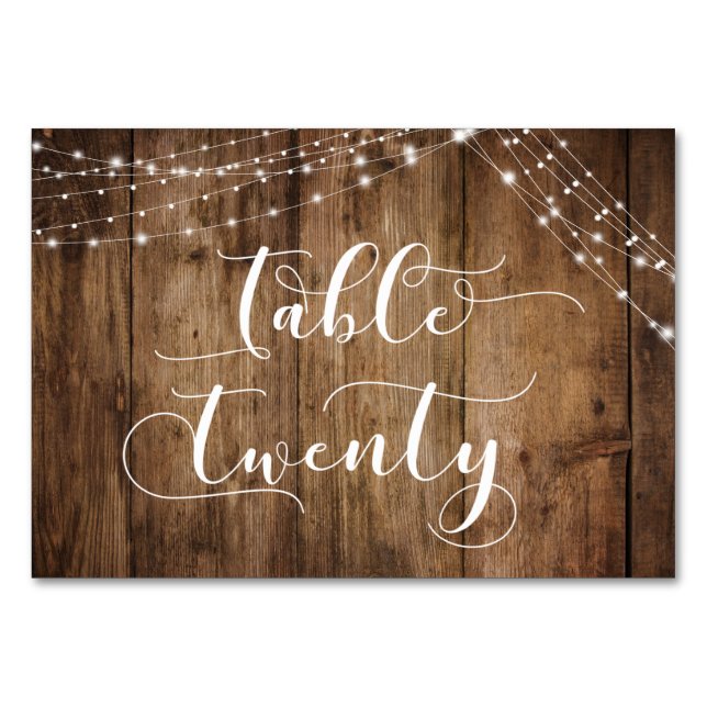 Rustic Brown Wood & Lights Table Twenty Card (Front)