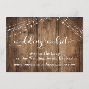 Rustic Brown Wood & Lights Wedding Website Enclosure Card