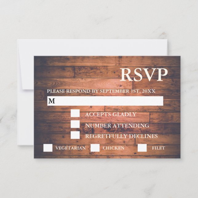 Rustic Brown Wood String Lights | RSVP & Meal Card (Front)