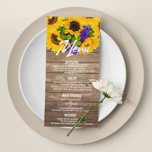 Rustic brown wood sunflower floral Wedding Menu