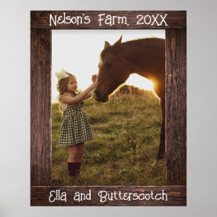 Rustic Brown Wood Text Editable Faux Photo Frame Poster