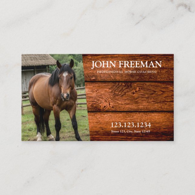 Rustic Brown Wood Texture Horse Photo Equine Business Card (Front)