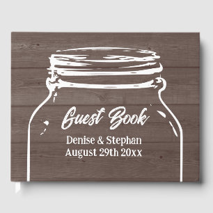 Rustic brown wood wedding mason jar silhouette guest book