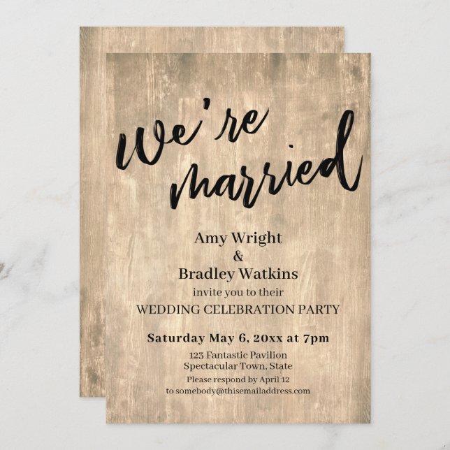 Rustic Brown Wood We're Married Wedding Reception Invitation (Front/Back)