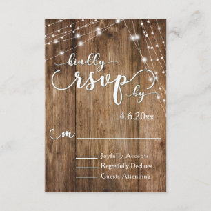 Rustic Brown Wood, White Light Strings RSVP