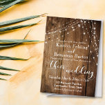 Rustic Brown Wood, White Light Strings Wedding 2 Invitation<br><div class="desc">This rustic, elegant wedding and event invitation suite of designs presents some popular wedding design trends combined in a fresh way. With a rich brown wood background and dual strings of twinkling light accents, I've combined one of the most beautiful modern script fonts from my collection to render graphic depicting...</div>