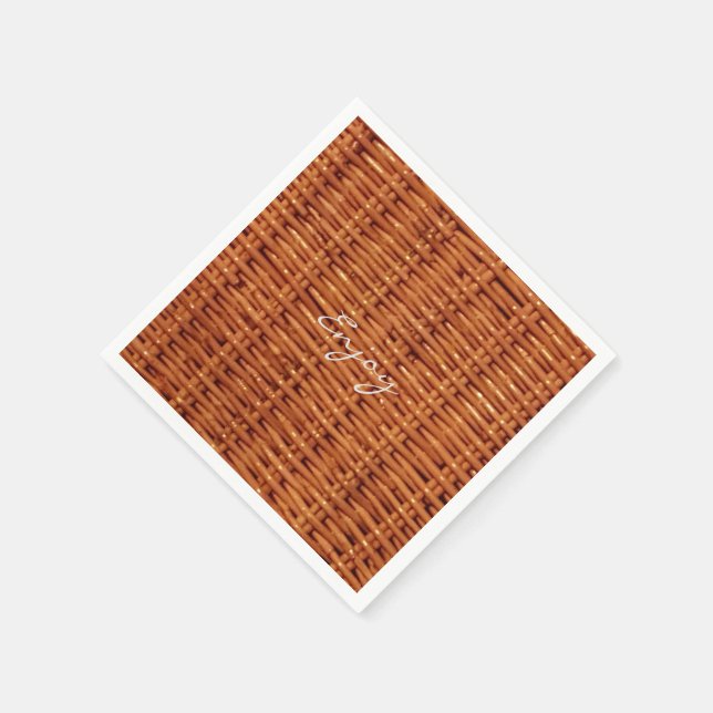 Rustic Brown Wood Wicker Picnic Basket Funny Napkin (Corner)