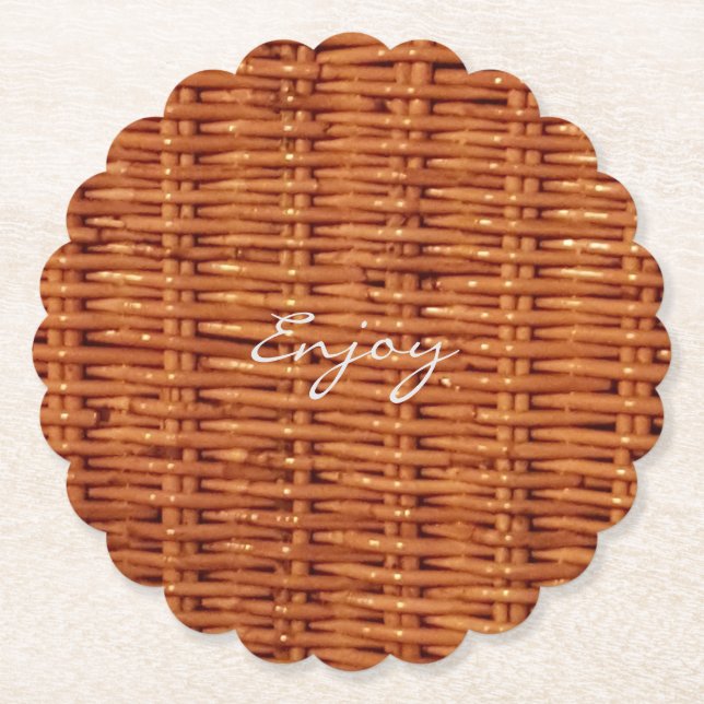 Rustic Brown Wood Wicker Picnic Basket Funny Paper Coaster (Front)
