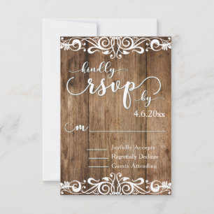 Rustic Brown Wood with Lacy Scrollwork RSVP Card