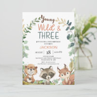 Rustic Brown Woodland Young Wild Three Birthday