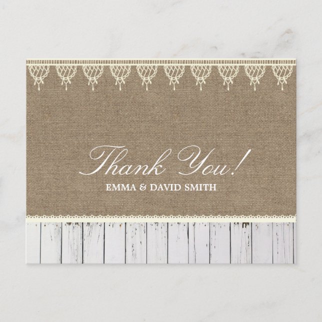 Rustic Brulap & Wood Stripes Thank You Postcard (Front)