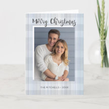 Rustic Brush Calligraphy Plaid Photo Christmas