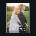 Rustic Brush Lettering Just Married Vertical Photo Postcard<br><div class="desc">Just Married! Announce your elopement or wedding with this just married postcard. It featuring brush lettering with simple typography. Personalise by adding your names, wedding date, message and photos. This just married card is perfect for any wedding theme and season. It's available as a flat card, postcard and folded card....</div>