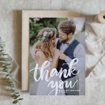 Rustic Brush Lettering Overlay Photo Wedding Thank You Card<br><div class="desc">Send thanks to family and friends for being part of your special day with this photo thank you card. It features white brush lettering. Personalised by adding your names, wedding date, thank you message and photo. This rustic and modern thank you card will also be for graduations and similar events....</div>