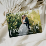 rustic brush typography wedding photo card<br><div class="desc">rustic brush script overlay design with a lovely bride and groom photo. You can personalise the message at the back and the images.</div>