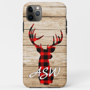 Rustic Buck Deer Hunting Plaid Monogram Case-Mate iPhone Case