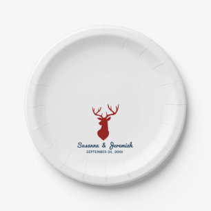 Rustic Buck Deer in Red and Blue Wedding Reception Paper Plate