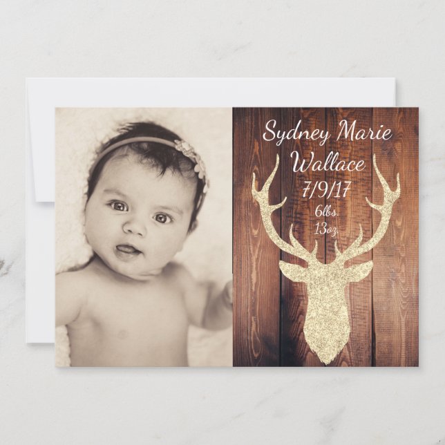 Rustic Buck Doe Baby Arrival Announcement Card (Front)