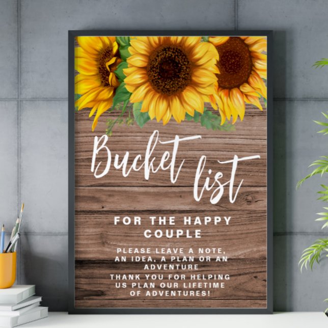 Rustic Bucket List Sunflower wedding sign poster (Creator Uploaded)