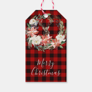 Rustic Buffalo Check Christmas Deer Gift Tags 3