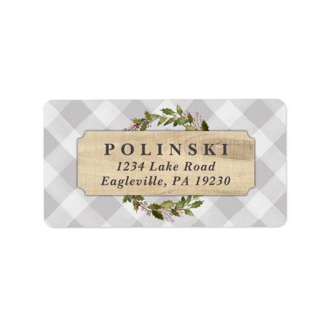 Rustic Buffalo Check Holiday Return Address Labels (Front)