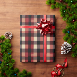 Rustic Buffalo Check in Red Brown Ivory & Black Wrapping Paper