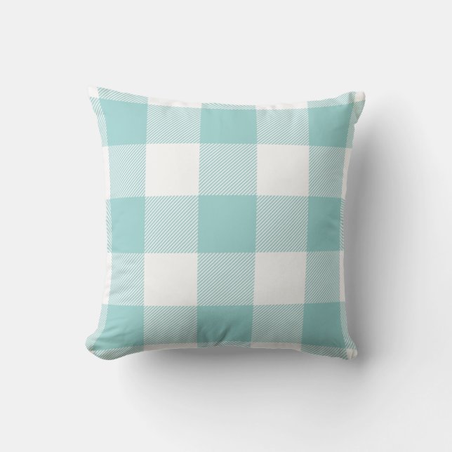 Rustic Buffalo Check Pattern Pastel Aqua Cushion (Front)