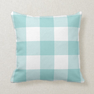 Rustic Buffalo Check Pattern Pastel Aqua Cushion