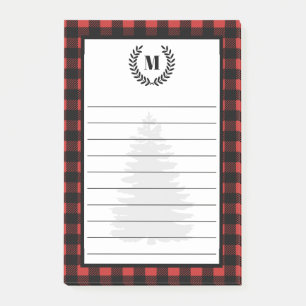 Rustic Buffalo Check Plaid & Laurels   Monogram Post-it Notes