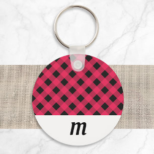 Rustic Buffalo Check Plaid Monogrammed Christmas Key Ring