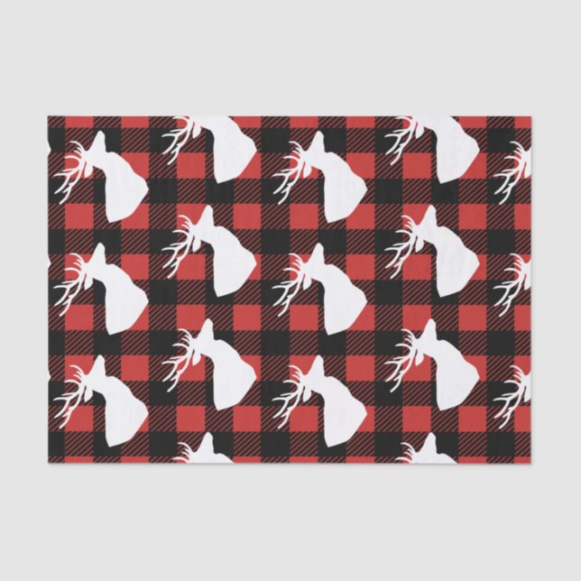Rustic Buffalo Check Plaid & White Deer Silhouette Tissue Paper (Front)
