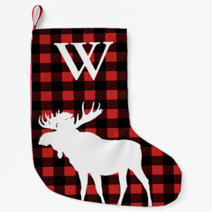 Rustic Buffalo Check Plaid & White Moose Small Christmas Stocking