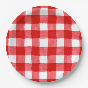 Rustic Buffalo Check Red and White Paper Plate