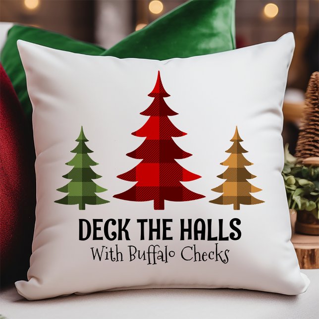 Rustic Buffalo Checks Christmas Trees Cushion (Creator Uploaded)