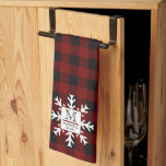 Rustic Buffalo Checks Snowflake Monogram Name Year Tea Towel<br><div class="desc">Our original buffalo check plaid pattern in black and red with a black bordered,  white emblem on a snowflake for your monogram initial,  family name and established year.  Great for rustic,  country and log cabin decor as well as Christmas and winter holiday season.</div>