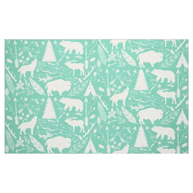 Rustic Buffalo Deer Arrows Wolf and Bear Pattern Fabric (Fat Quarter)