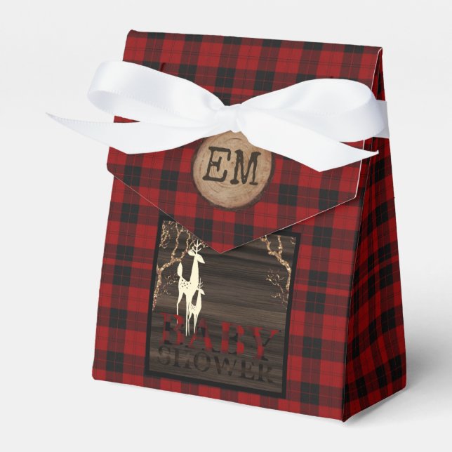 Rustic Buffalo Plaid Baby Shower Initial Favour Box (Front Side)