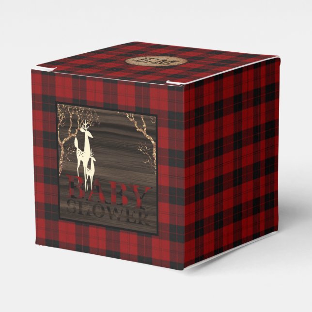 Rustic Buffalo Plaid Baby Shower Initial Favour Box (Front Side)