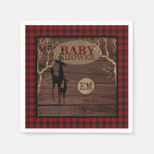 Rustic Buffalo Plaid Baby Shower Initials Napkin