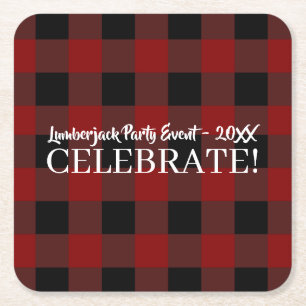 Rustic Buffalo Plaid Celebrate Customised Event Square Paper Coaster