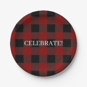 Rustic Buffalo Plaid Celebrate or Customise Paper Plate