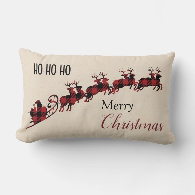 Rustic Buffalo Plaid Christmas Pillow Santa's (Front)