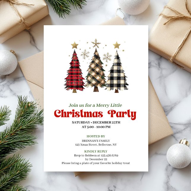 Rustic buffalo plaid Christmas tree holiday invite (Rustic buffalo plaid Christmas tree holiday invite)