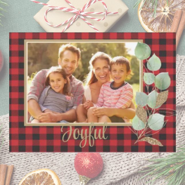 Rustic Buffalo Plaid Glitter Christmas Family  Card (Creator Uploaded)